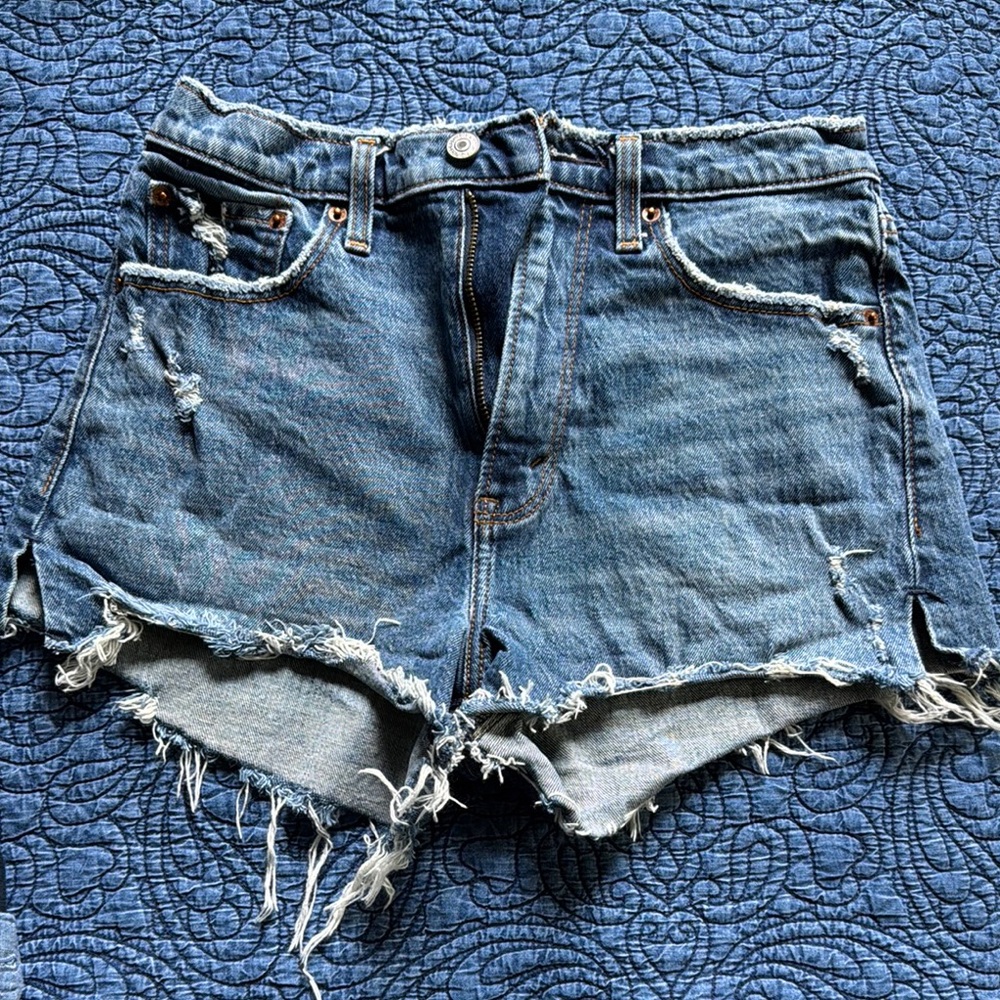 Abercrombie & Fitch High Rise Mom Short,Blue Jean Shorts Distressed High-Waisted
